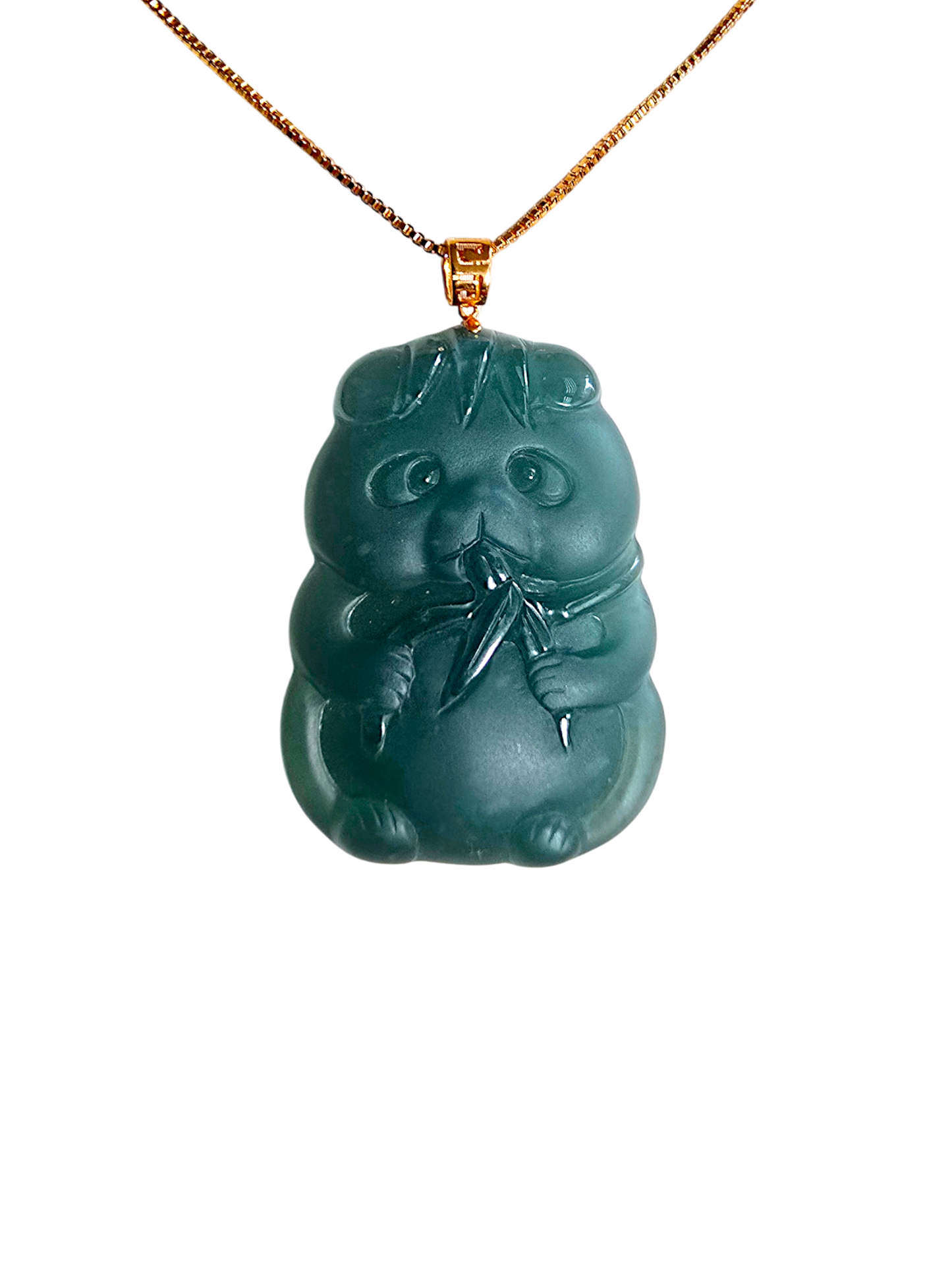Baby Stu the Panda Burmese Blue-Green A-Jade Pendant with 18K Yellow Gold - Certified
