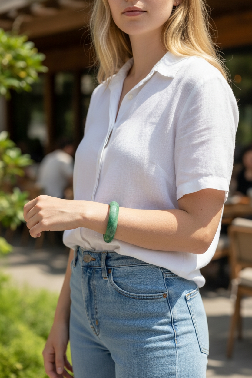 Earth's (MADE IN JAPAN) Burmese Green A-Jade Round Bangle Bracelet - Certified 08836