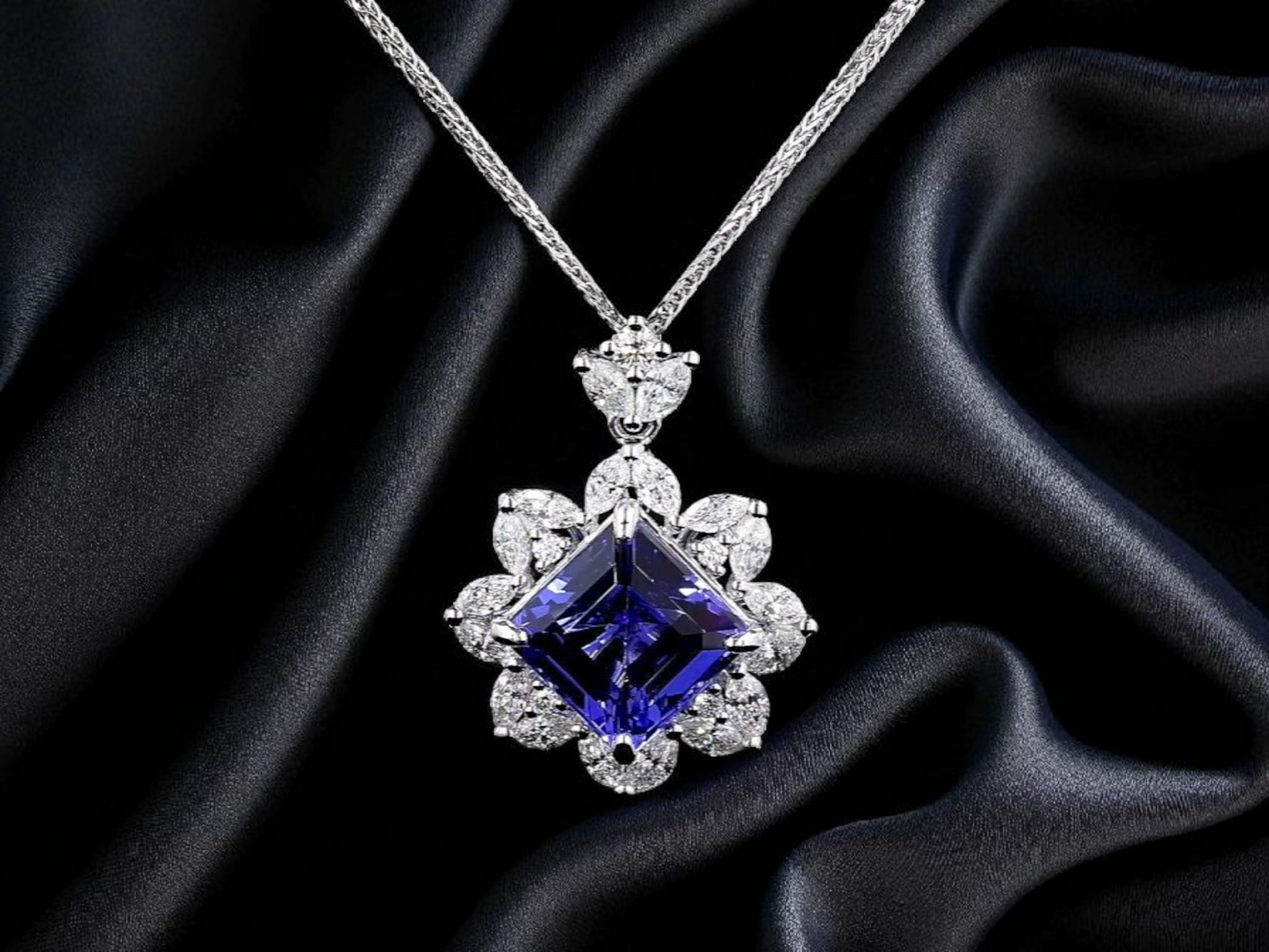 Ardea (6.55 cts.) Tanzanite and Natural Diamonds Pendant (with 18K White Gold) - P3051
