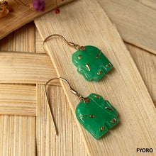Load image into Gallery viewer, Shanghainese Jade Elephant French-Hook Earrings (with 14K Gold)