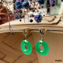 Load image into Gallery viewer, Fu Fuku Fortune Jade Disc Earrings (with 14K Gold)
