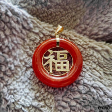 Load image into Gallery viewer, Lantau Fu Fuku Fortune Hong Jade Pendant (with 14K Gold)