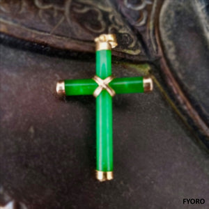 Xi'an Jade Cross Pendant (with 14K Gold)