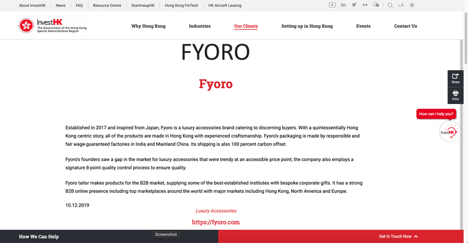 InvestHK publishes FYORO as an esteemed client