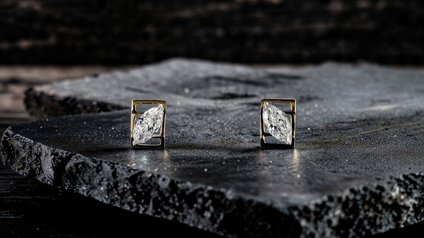 Yatomi Natural Marquise Diamonds (0.80 cts.) D/E SI1 Stud Earrings (with 18K Yellow Gold) - Certified