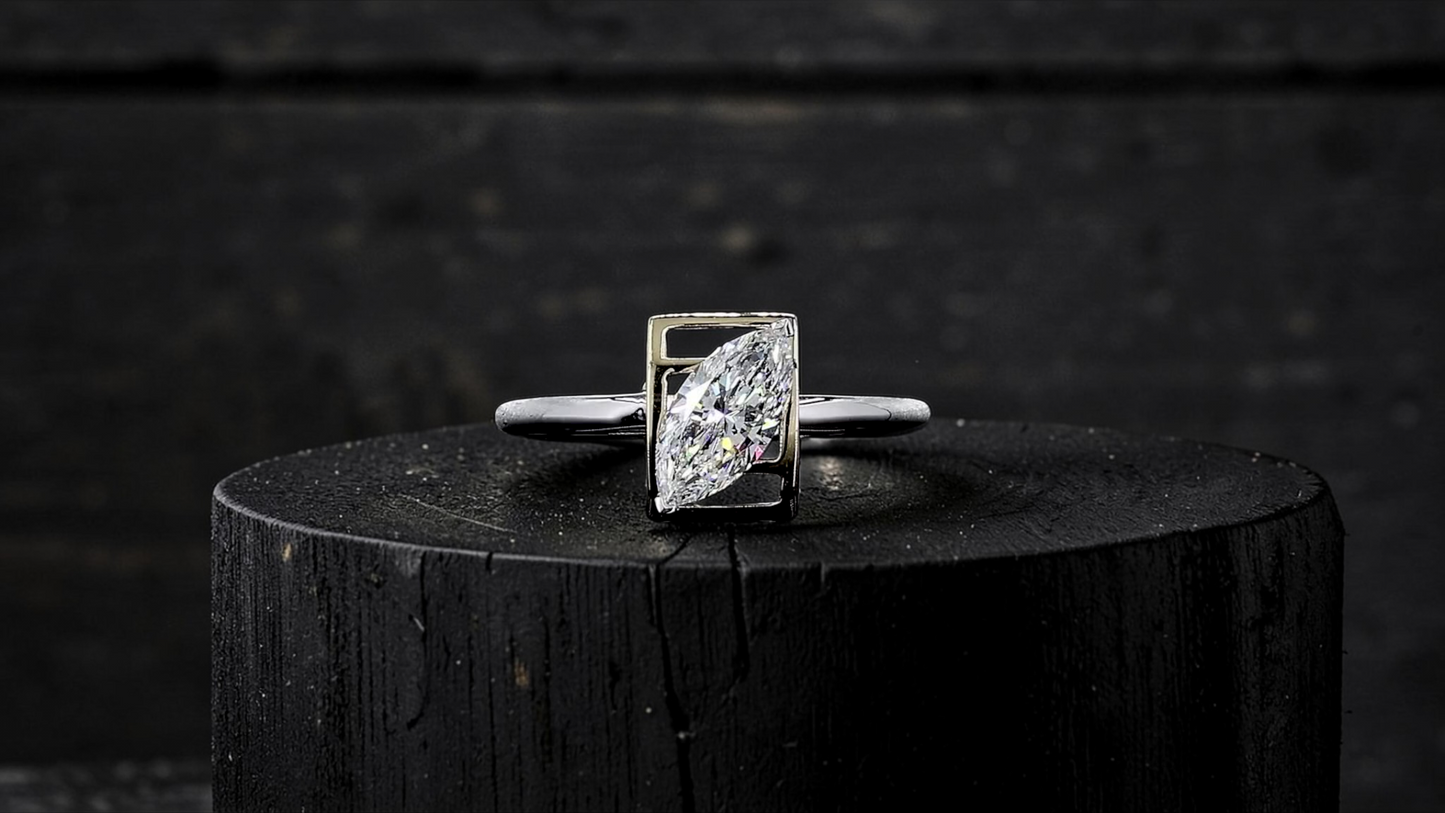 Yatomi Natural Marquise Diamonds (0.58 cts.) D VS1 Statement Ring (with 18K White and Yellow Gold) - Certified - Size US 5.5