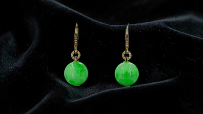 Komaki 10.50 mm Dangling Beads Vivid Green Burmese A-Jade French Hook Earrings (with 18K Yellow Gold and White Diamonds) - Certified