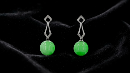 Inazawa 10 mm Dangling Beads Bright Green Burmese A-Jade Earrings (with 18K White Gold and White Diamonds) - Certified