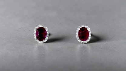Eternal Sunshine 2.50 cts. Deep Vivid Red Ruby Stud Earrings (with Natural White Diamonds Halo and 18K White Gold) - V6