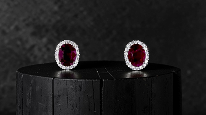 Eternal Sunshine 2.50 cts. Deep Vivid Red Ruby Stud Earrings (with Natural White Diamonds Halo and 18K White Gold) - V6