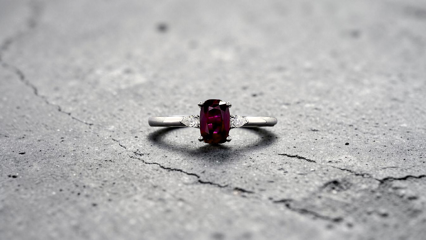 Tahara 1.00 cts. Natural Pigeons Blood Vivid Red Ruby Ring (with 18K White Gold and Natural White Diamonds) Size US 8  - R22
