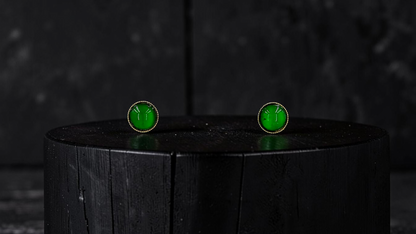 Vert Vivid-Imperial Green Burmese A-Jade Stud Earrings (with 18K Yellow Gold) - Certified V2