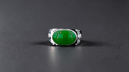 Chita MADE IN JAPAN 8.80 cts. Certified Intense Green Burmese A-Jadeite Men's Ring (18K White Gold and White Diamonds) Size US9.5  - R25