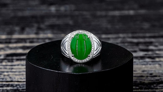 Chiba MADE IN JAPAN 7.42 cts. Certified Vivid Apple Green Burmese A-Jadeite Ring (with 18K White Gold and White Diamonds) Size US9.5  - R26