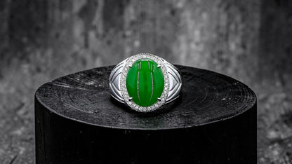 Chiba MADE IN JAPAN 7.42 cts. Certified Vivid Apple Green Burmese A-Jadeite Ring (with 18K White Gold and White Diamonds) Size US9.5  - R26