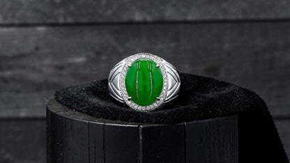 Chiba MADE IN JAPAN 7.42 cts. Certified Vivid Apple Green Burmese A-Jadeite Ring (with 18K White Gold and White Diamonds) Size US9.5  - R26