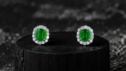 Eternal Sunshine 1.91 cts. Vivid Imperial Green Burmese A-Jade Stud Earrings (with 18K White Gold and White Diamonds) - Certified - V8