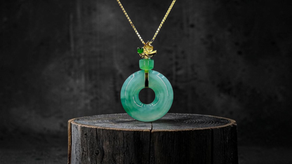 Inzai Round Icy Green Burmese A-Jadeite 16.10 mm Donut Disc Charm Pendant (with 18K Yellow Gold) - Certified V1