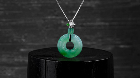 Inzai Round Icy Celadon Green Burmese A-Jadeite 16.00 mm Donut Disc Charm Pendant (with 18K White Gold) - Certified V3