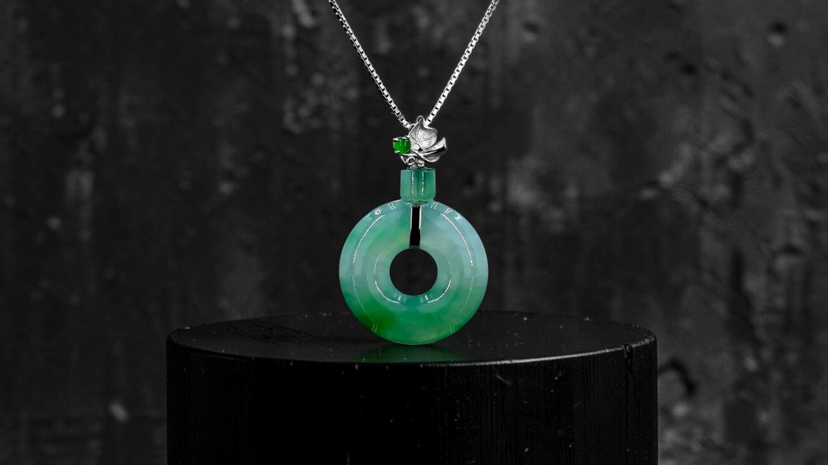 Inzai Round Icy Celadon Green Burmese A-Jadeite 16.00 mm Donut Disc Charm Pendant (with 18K White Gold) - Certified V3