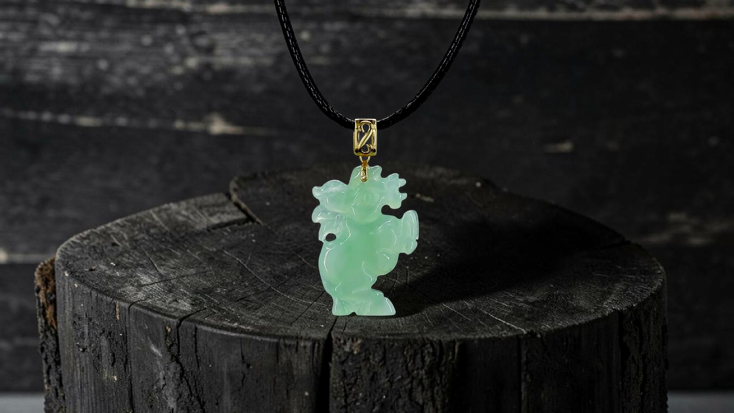 Ama Prancing Horse Burmese A-Jadeite Charm Pendant (with 18K Yellow Gold)- Certified