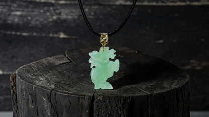 Ama Prancing Horse Burmese A-Jadeite Charm Pendant (with 18K Yellow Gold)- Certified