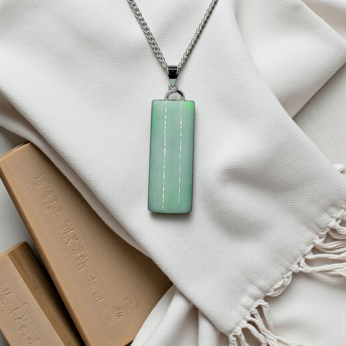 Hokkaido (MADE IN JAPAN) Tube Burmese A-Jadeite Charm Pendant (with 18K Solid White Gold) - Certified - V3
