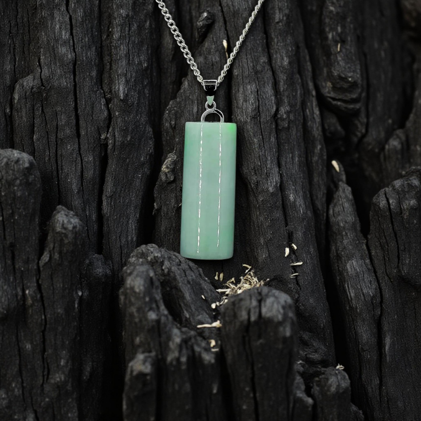 Hokkaido (MADE IN JAPAN) Tube Burmese A-Jadeite Charm Pendant (with 18K Solid White Gold) - Certified - V3