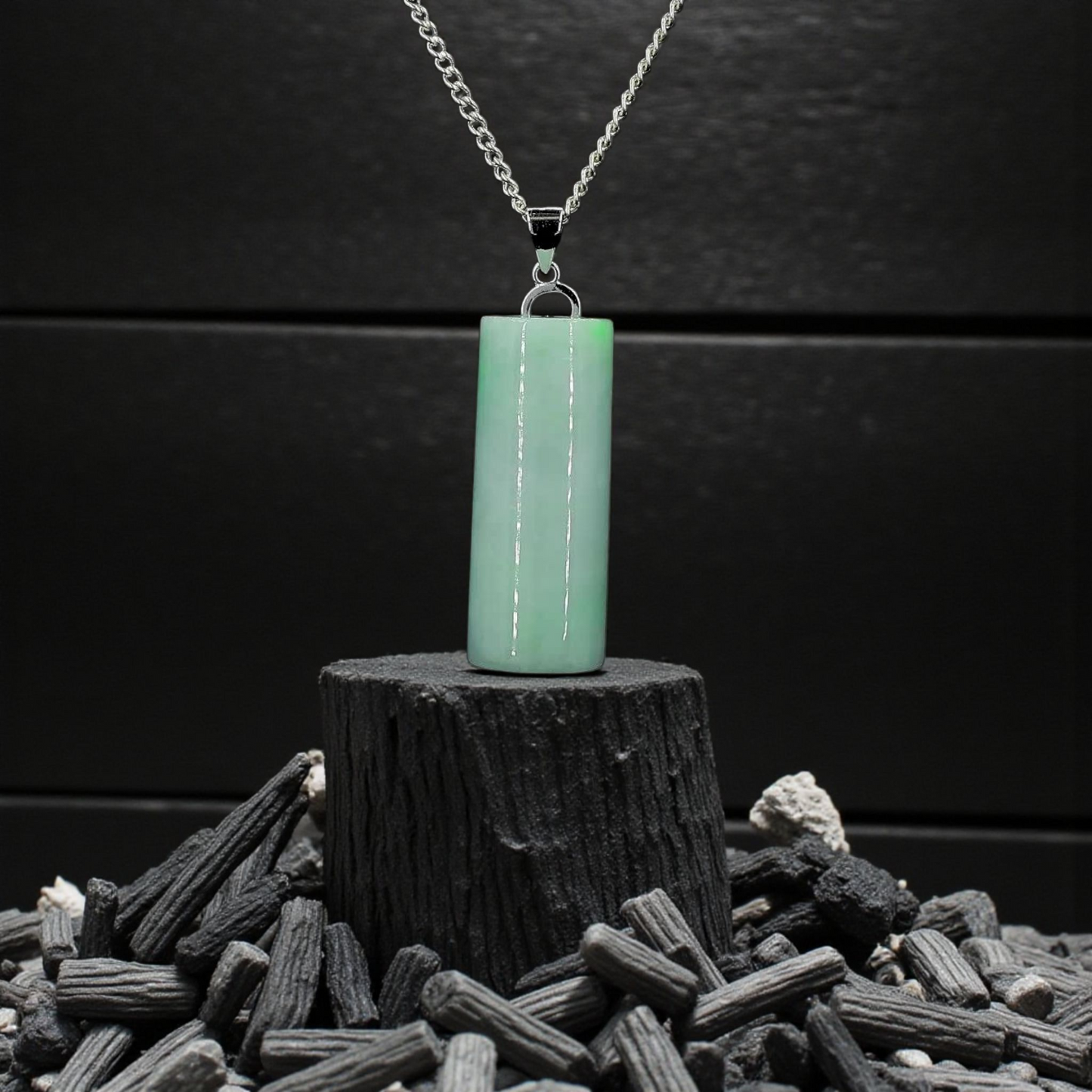 Hokkaido (MADE IN JAPAN) Tube Burmese A-Jadeite Charm Pendant (with 18K Solid White Gold) - Certified - V3