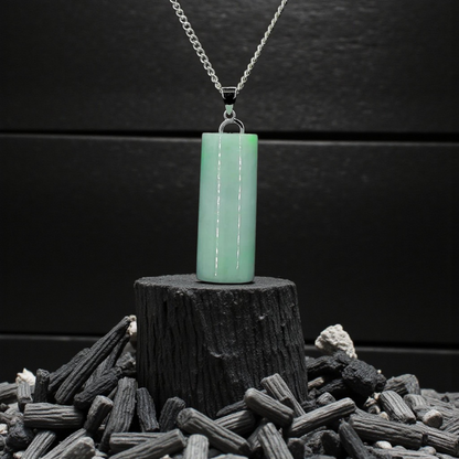 Hokkaido (MADE IN JAPAN) Tube Burmese A-Jadeite Charm Pendant (with 18K Solid White Gold) - Certified - V3