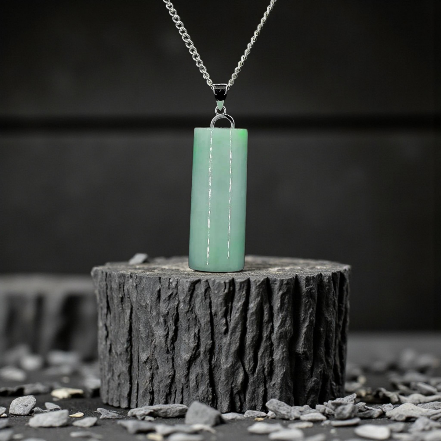 Hokkaido (MADE IN JAPAN) Tube Burmese A-Jadeite Charm Pendant (with 18K Solid White Gold) - Certified - V3