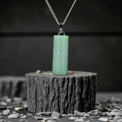 Hokkaido (MADE IN JAPAN) Tube Burmese A-Jadeite Charm Pendant (with 18K Solid White Gold) - Certified - V3