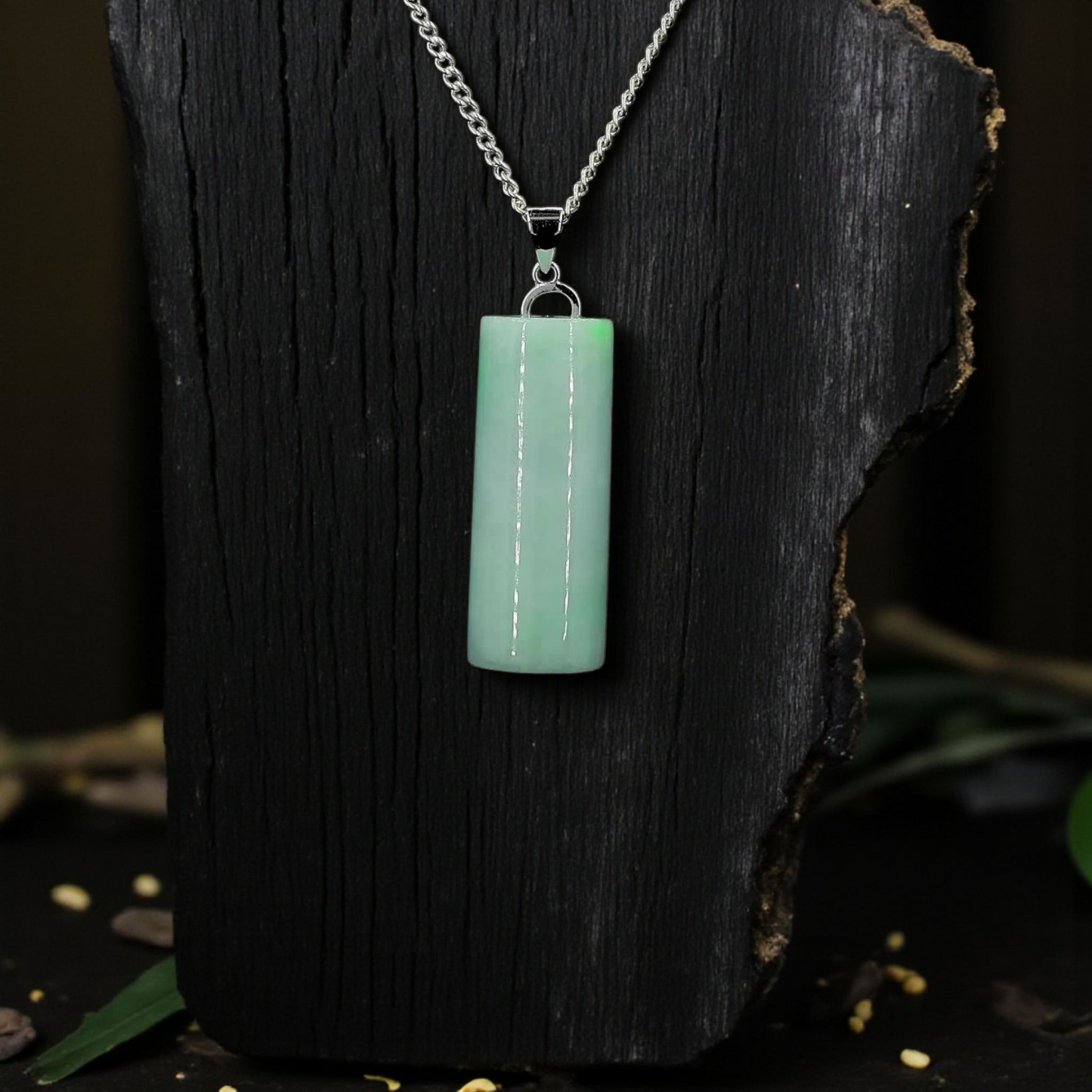 Hokkaido (MADE IN JAPAN) Tube Burmese A-Jadeite Charm Pendant (with 18K Solid White Gold) - Certified - V3
