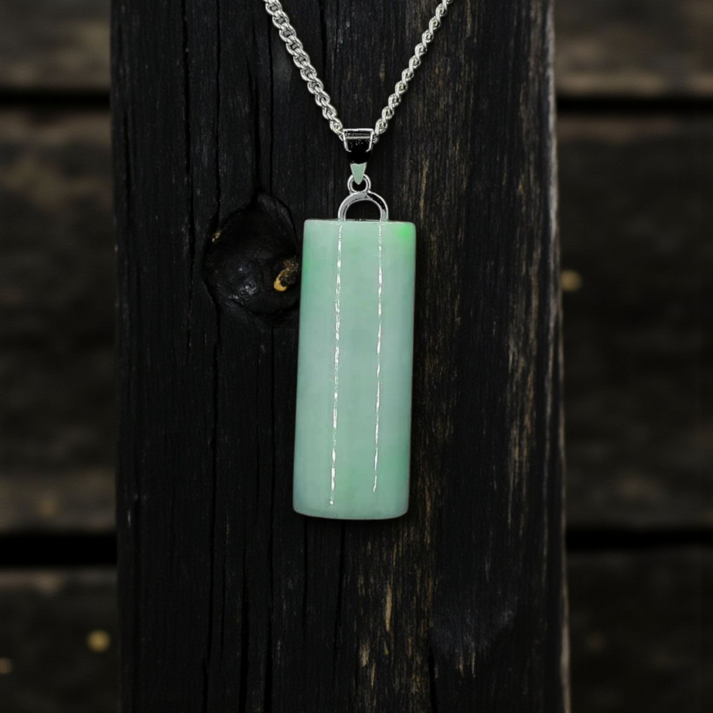 Hokkaido (MADE IN JAPAN) Tube Burmese A-Jadeite Charm Pendant (with 18K Solid White Gold) - Certified - V3
