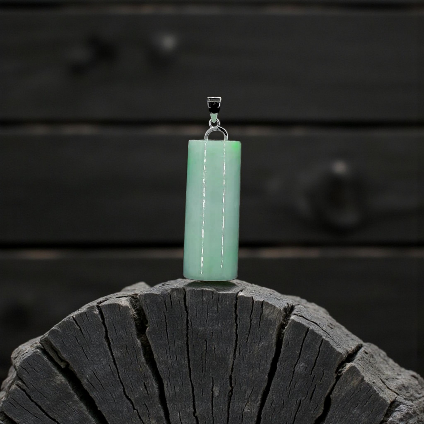 Hokkaido (MADE IN JAPAN) Tube Burmese A-Jadeite Charm Pendant (with 18K Solid White Gold) - Certified - V3