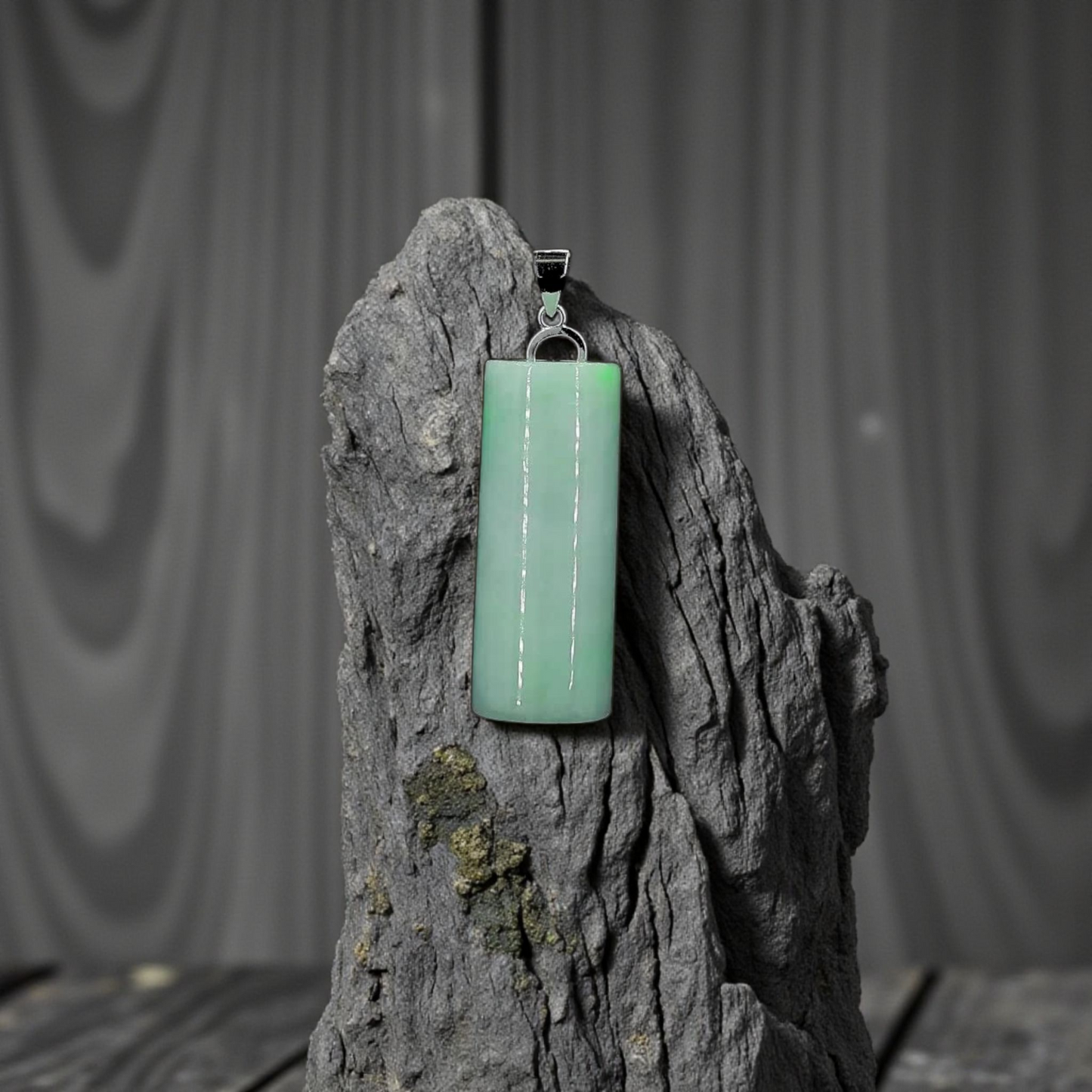 Hokkaido (MADE IN JAPAN) Tube Burmese A-Jadeite Charm Pendant (with 18K Solid White Gold) - Certified - V3