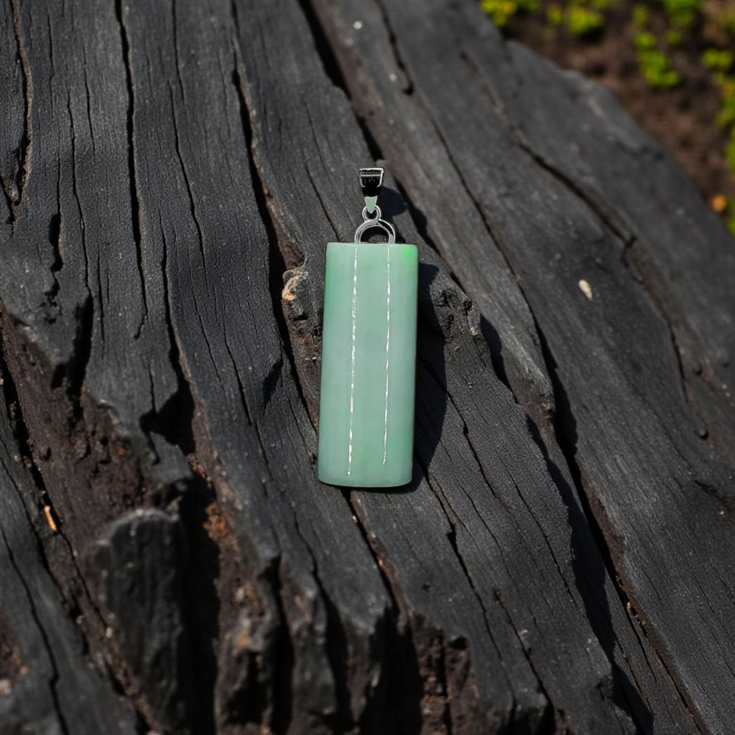 Hokkaido (MADE IN JAPAN) Tube Burmese A-Jadeite Charm Pendant (with 18K Solid White Gold) - Certified - V3