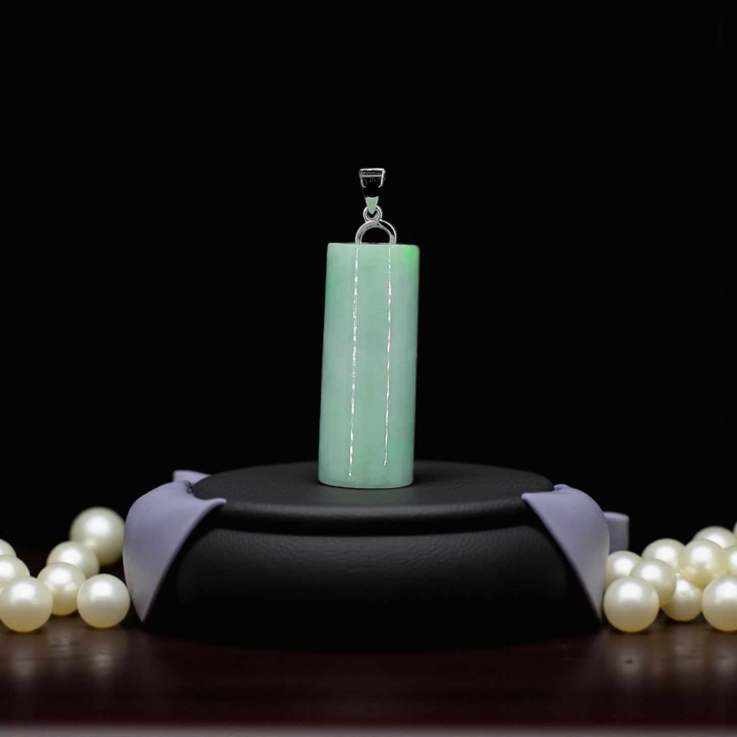 Hokkaido (MADE IN JAPAN) Tube Burmese A-Jadeite Charm Pendant (with 18K Solid White Gold) - Certified - V3