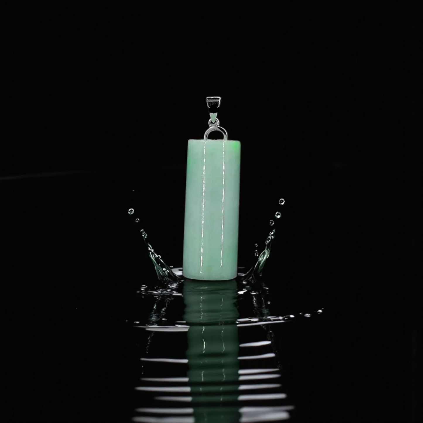 Hokkaido (MADE IN JAPAN) Tube Burmese A-Jadeite Charm Pendant (with 18K Solid White Gold) - Certified - V3