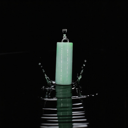 Hokkaido (MADE IN JAPAN) Tube Burmese A-Jadeite Charm Pendant (with 18K Solid White Gold) - Certified - V3