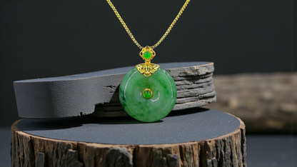Emperors' Round Burmese A-Jadeite 19.50 mm Donut Pendant (with 18K Yellow Gold) - Certified - V10