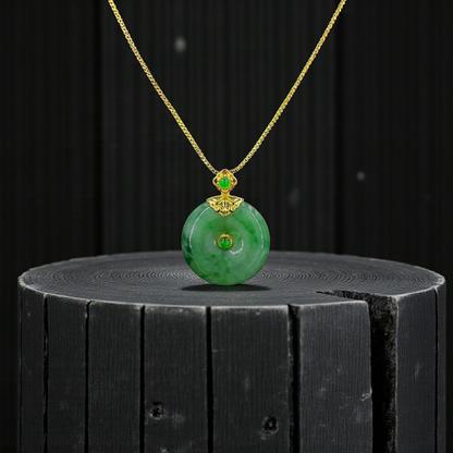 Emperors' Round Burmese A-Jadeite 19.50 mm Donut Pendant (with 18K Yellow Gold) - Certified - V10