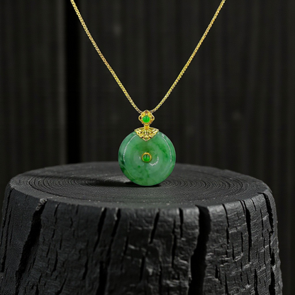 Emperors' Round Burmese A-Jadeite 19.50 mm Donut Pendant (with 18K Yellow Gold) - Certified - V10