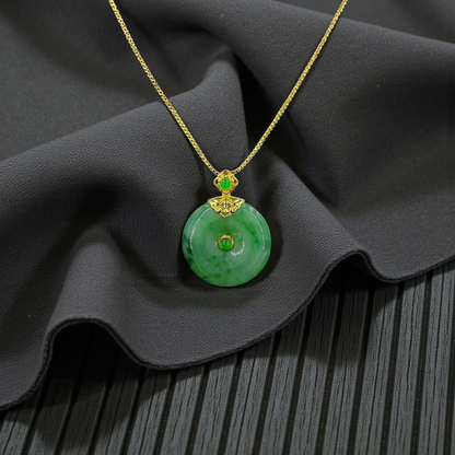 Emperors' Round Burmese A-Jadeite 19.50 mm Donut Pendant (with 18K Yellow Gold) - Certified - V10