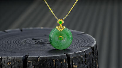 Emperors' Round Burmese A-Jadeite 19.50 mm Donut Pendant (with 18K Yellow Gold) - Certified - V10