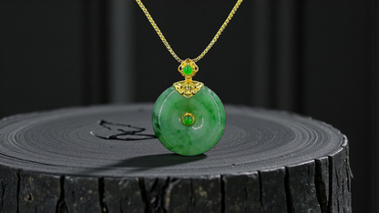 Emperors' Round Burmese A-Jadeite 19.50 mm Donut Pendant (with 18K Yellow Gold) - Certified - V10