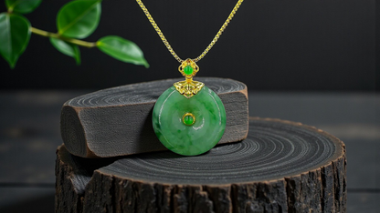 Emperors' Round Burmese A-Jadeite 19.50 mm Donut Pendant (with 18K Yellow Gold) - Certified - V10