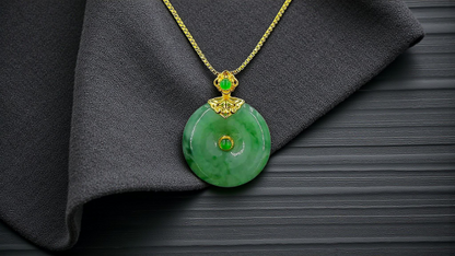 Emperors' Round Burmese A-Jadeite 19.50 mm Donut Pendant (with 18K Yellow Gold) - Certified - V10