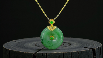 Emperors' Round Burmese A-Jadeite 19.50 mm Donut Pendant (with 18K Yellow Gold) - Certified - V10