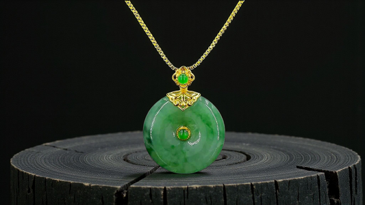Emperors' Round Burmese A-Jadeite 19.50 mm Donut Pendant (with 18K Yellow Gold) - Certified - V10